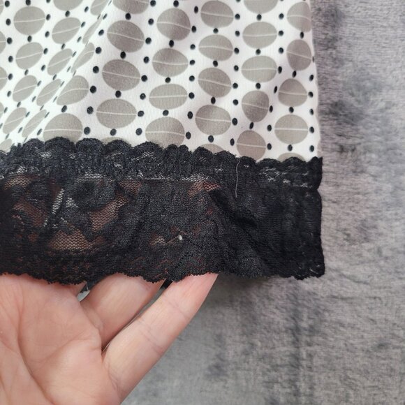 Geometric Print Lace Trim Cami Top Womens Black White Sleeveless Stretch Y2K - Picture 3 of 9